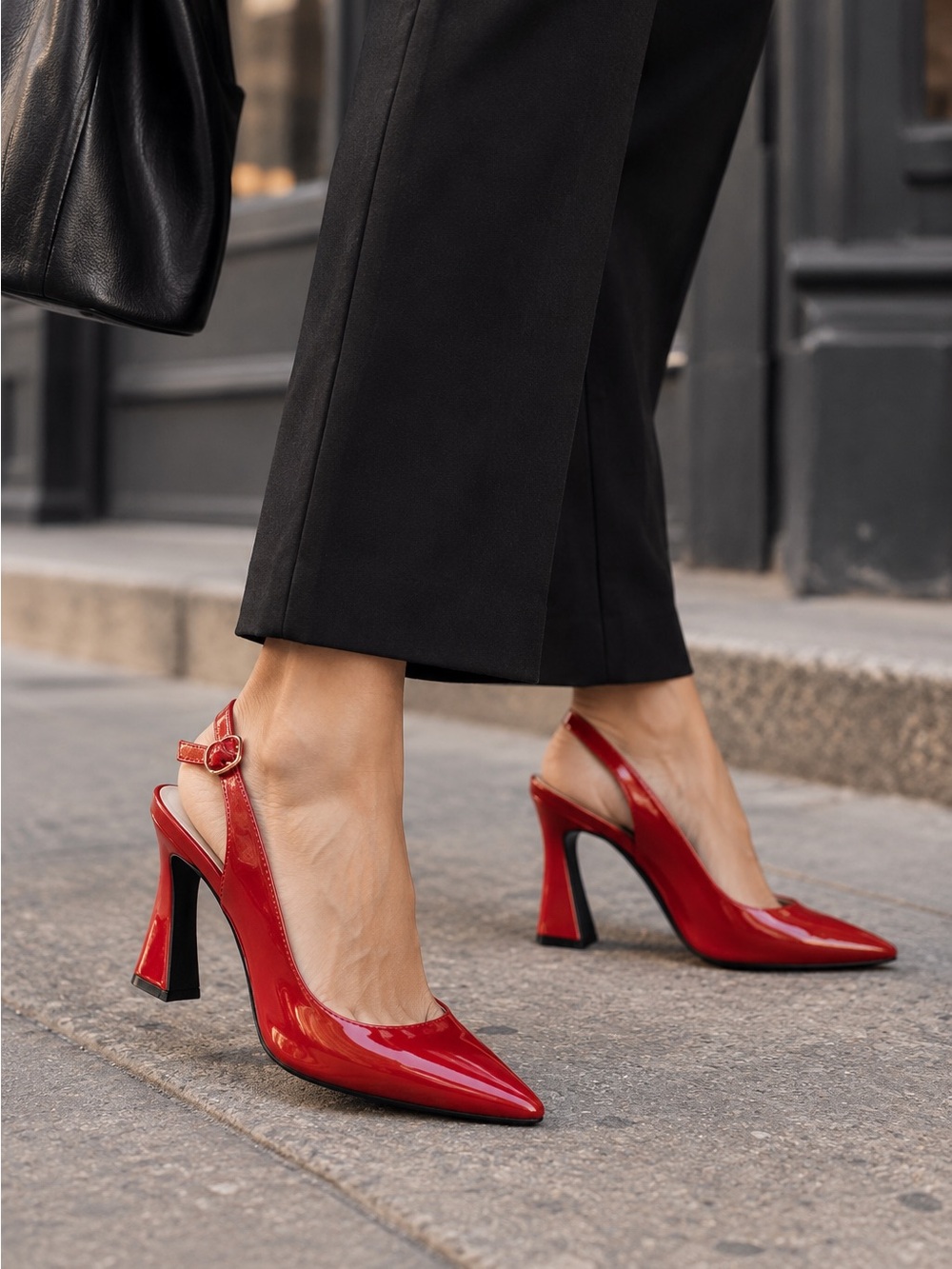 Nine West Cherry Red Patent Leather Slingback Pumps Pointed Toe Heels Size 6